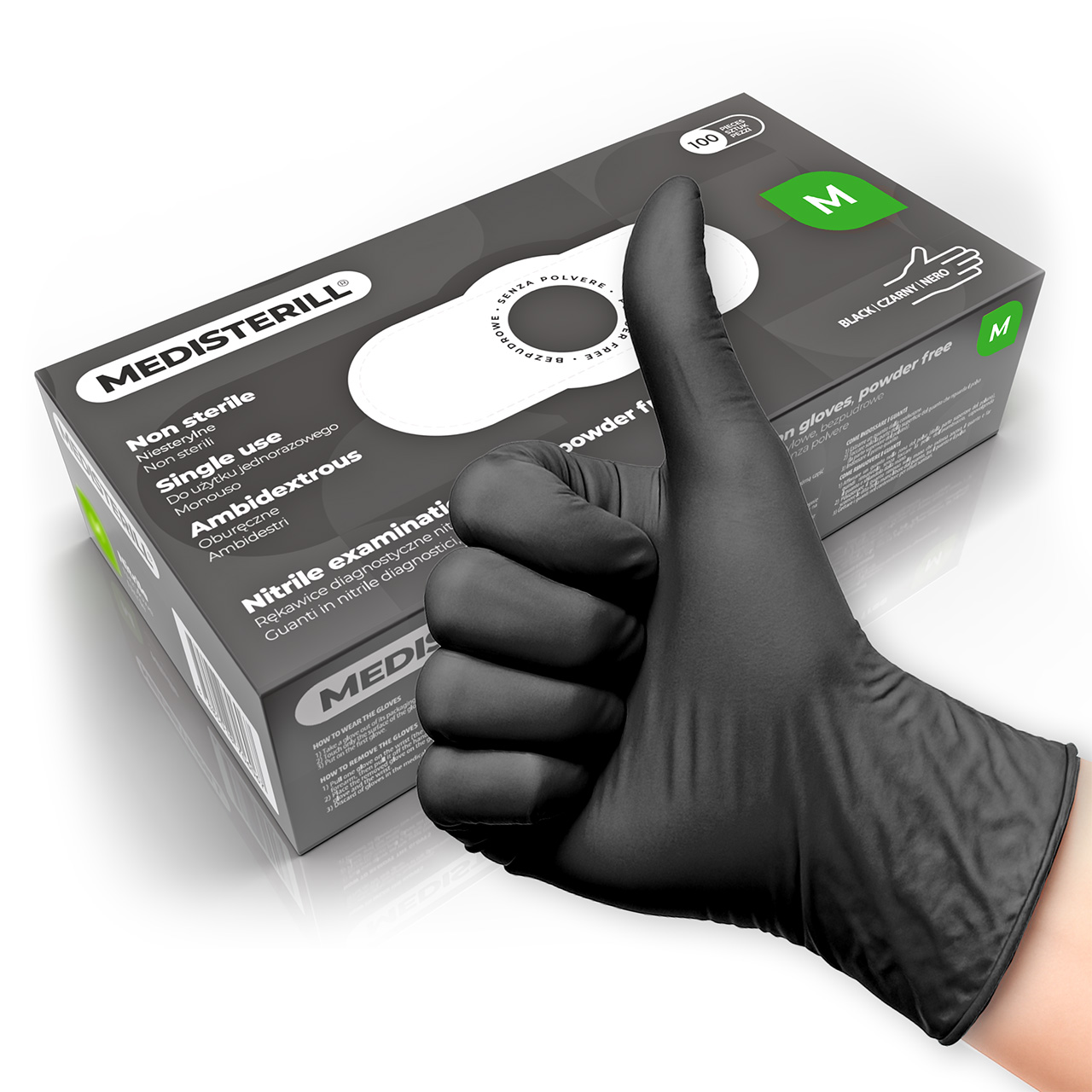 MEDISTERILL - GUANTI IN NITRILE - BLACK - MISURA M - 100pcs